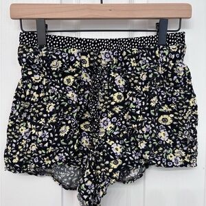 Vanilla Star Black Floral High Waist Shorts